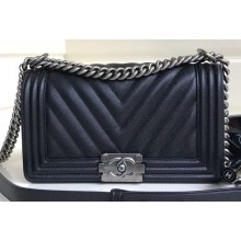 Chanel Caviar Leather Chevron Boy Flap Medium Bag Black/Silver