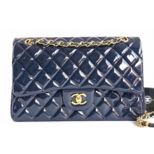 Chanel Patent Leather Jumbo Classic Flap Bag A1113 Navy Blue