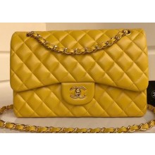 Chanel Lambskin Jumbo Classic Flap Bag A1113 Yellow