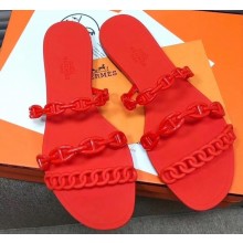 Hermes Chaine D'ancre Rivage Rubber Slipper Sandals Red