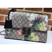 Gucci Padlock Medium Shoulder Bag 409486 Blooms Print Green