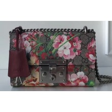 Gucci Padlock Small Shoulder Bag 409487 Blooms Print Red