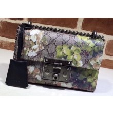 Gucci Padlock Small Shoulder Bag 409487 Blooms Print Green