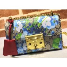 Gucci Padlock Small Shoulder Bag 409487 Blooms Print Blue