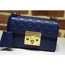 Gucci Padlock Small Shoulder Bag 409487 Signature Leather Blue