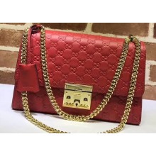 Gucci Padlock Medium Shoulder Bag 409486 Signature Leather Red