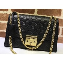 Gucci Padlock Medium Shoulder Bag 409486 Signature Leather Black