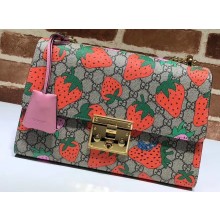 Gucci Padlock Medium Shoulder Bag 409486 GG Strawberry