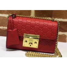 Gucci Padlock Small Shoulder Bag 409487 Signature Leather Red