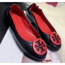 Tory Burch Minnie Travel Ballet Flats in Soft Napa Leather Black/Red