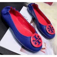 Tory Burch Minnie Travel Ballet Flats in Soft Napa Leather Blue/Red