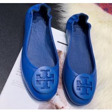 Tory Burch Minnie Travel Ballet Flats in Soft Napa Leather Blue