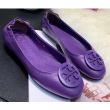 Tory Burch Minnie Travel Ballet Flats in Soft Napa Leather Purple