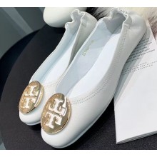 Tory Burch Minnie Travel Ballet Flats in Soft Napa Leather White/Gold
