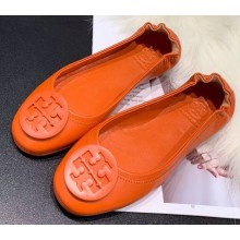 Tory Burch Minnie Travel Ballet Flats in Soft Napa Leather Orange