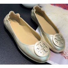 Tory Burch Minnie Travel Ballet Flats in Soft Napa Leather Gold