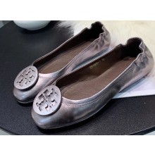 Tory Burch Minnie Travel Ballet Flats in Soft Napa Leather Gun Color