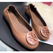 Tory Burch Minnie Travel Ballet Flats in Soft Napa Leather Brown