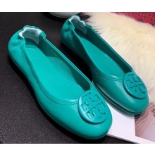 Tory Burch Minnie Travel Ballet Flats in Soft Napa Leather Lake Green