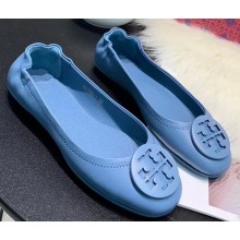 Tory Burch Minnie Travel Ballet Flats in Soft Napa Leather Dusty Blue