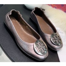 Tory Burch Minnie Travel Ballet Flats in Soft Napa Leather Crinkled Gun Color