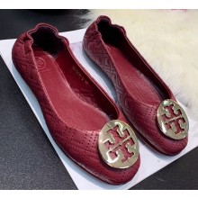 Tory Burch Minnie Travel Ballet Flats in Soft Quilted Napa Leather Burgundy