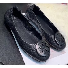 Tory Burch Minnie Travel Ballet Flats in Soft Quilted Napa Leather Black