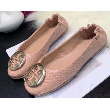 Tory Burch Minnie Travel Ballet Flats in Soft Quilted Napa Leather Nude