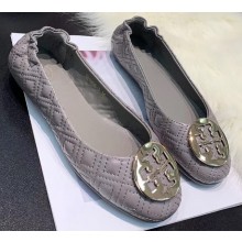 Tory Burch Minnie Travel Ballet Flats in Soft Quilted Napa Leather Gray