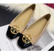 Tory Burch Chelsea Patent Cap-Toe Ballet Flats Beige