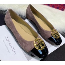 Tory Burch Chelsea Patent Cap-Toe Ballet Flats Suede Taro