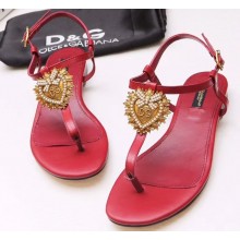 Dolce & Gabbana Nappa Leather Devotion Flip Flops Sandals Red 2020