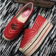 Gucci Leather Platform Espadrilles Red With Double G 2020