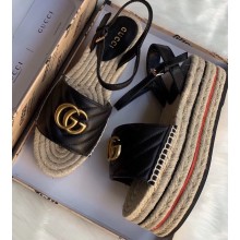 Gucci Leather Platform 5.5cm Espadrilles Sandals Black With Double G 2020