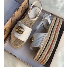 Gucci Leather Platform 5.5cm Espadrilles Sandals White With Double G 2020