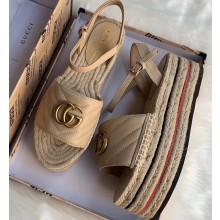 Gucci Leather Platform 5.5cm Espadrilles Sandals Nude With Double G 2020