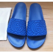 Gucci Matelassé Quilted GG Rubber Slide Sandals Blue 2020