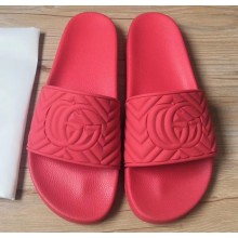 Gucci Matelassé Quilted GG Rubber Slide Sandals Red 2020