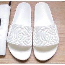 Gucci Matelassé Quilted GG Rubber Slide Sandals White 2020