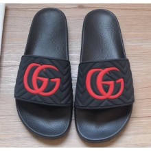 Gucci Matelassé Quilted GG Rubber Slide Sandals Black/Red 2020