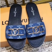 Louis Vuitton Monogram LV Dauphine Lock it Flat Mules Denim Blue 2020