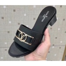 Louis Vuitton Heel 4.5cm LV Dauphine Lock it Mules Calf Leather Black 2020