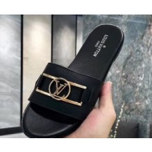 Louis Vuitton Calf Leather LV Dauphine Lock it Flat Mules Black 2020