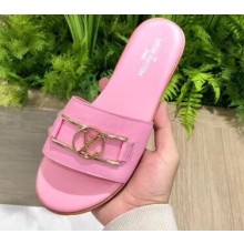 Louis Vuitton Calf Leather LV Dauphine Lock it Flat Mules Pink 2020