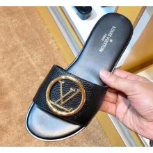 Louis Vuitton LV Circle Lock it Flat Mules Calf Leather Black 2020