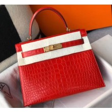 Hermes Kelly 25cm/28cm Bag in Alligator Embossed Leather Red