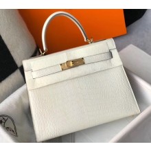 Hermes Kelly 25cm/28cm Bag in Alligator Embossed Leather White