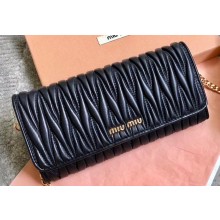 Miu Miu Matelassé Leather Clutch Bag with Chain 5DH002 Black