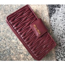 Miu Miu Matelassé Leather Clutch Bag with Strap 5BH042 Burgundy