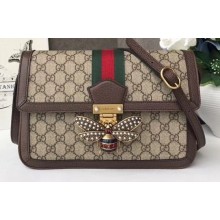 Gucci Queen Margaret Metal Bee Web GG Supreme Medium Shoulder Bag 524356 coffee